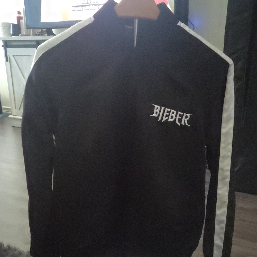 Black Track Jacket with White Stripe